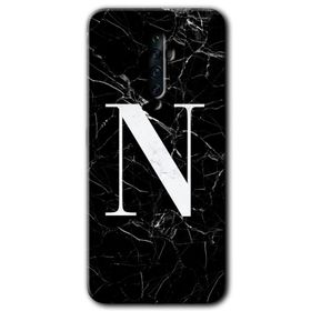 Oppo Reno 2Z Siyah Mermer Desenli N Harfi Baskılı Uyumlu Silikon Kılıf