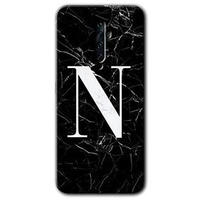 Oppo Reno 2Z Siyah Mermer Desenli N Harfi Baskılı Uyumlu Silikon Kılıf