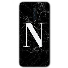 Oppo Reno 2Z Siyah Mermer Desenli N Harfi Baskılı Uyumlu Silikon Kılıf
