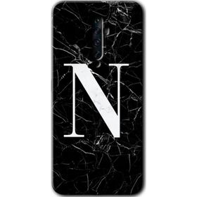 Oppo Reno 2Z Siyah Mermer Desenli N Harfi Baskılı Uyumlu Silikon Kılıf