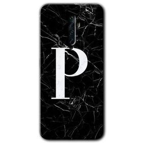 Oppo Reno 2Z Siyah Mermer Desenli P Harfi Baskılı Uyumlu Silikon Kılıf