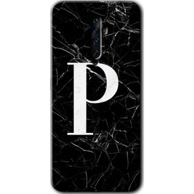 Oppo Reno 2Z Siyah Mermer Desenli P Harfi Baskılı Uyumlu Silikon Kılıf