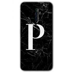 Oppo Reno 2Z Siyah Mermer Desenli P Harfi Baskılı Uyumlu Silikon Kılıf