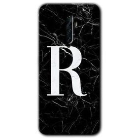 Oppo Reno 2Z Siyah Mermer Desenli R Harfi Baskılı Uyumlu Silikon Kılıf
