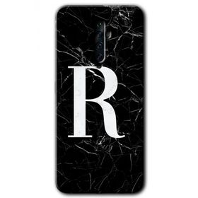Oppo Reno 2Z Siyah Mermer Desenli R Harfi Baskılı Uyumlu Silikon Kılıf