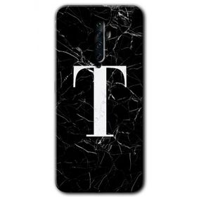 Oppo Reno 2Z Siyah Mermer Desenli T Harfi Baskılı Uyumlu Silikon Kılıf