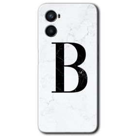 Oppo Reno 3 Beyaz Mermer Desenli B Harfi Baskılı Uyumlu Silikon Kılıf