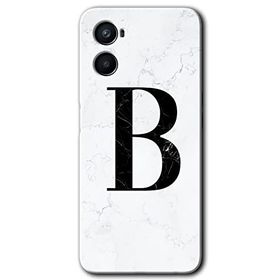 Oppo Reno 3 Beyaz Mermer Desenli B Harfi Baskılı Uyumlu Silikon Kılıf