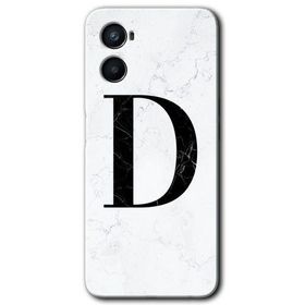 Oppo Reno 3 Beyaz Mermer Desenli D Harfi Baskılı Uyumlu Silikon Kılıf