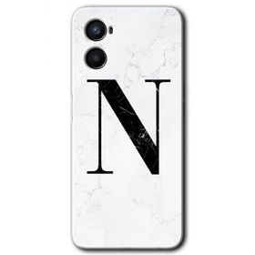 Oppo Reno 3 Beyaz Mermer Desenli N Harfi Baskılı Uyumlu Silikon Kılıf