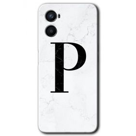 Oppo Reno 3 Beyaz Mermer Desenli P Harfi Baskılı Uyumlu Silikon Kılıf
