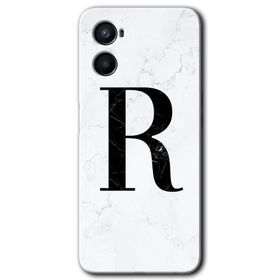Oppo Reno 3 Beyaz Mermer Desenli R Harfi Baskılı Uyumlu Silikon Kılıf