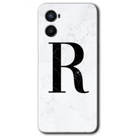 Oppo Reno 3 Beyaz Mermer Desenli R Harfi Baskılı Uyumlu Silikon Kılıf