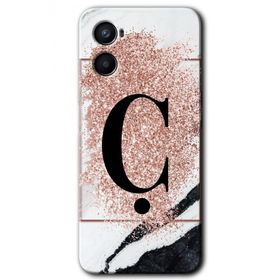 Oppo Reno 3 Pembe Mermer Desenli C Harfi Baskılı Uyumlu Silikon Kılıf