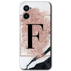 Oppo Reno 3 Pembe Mermer Desenli F Harfi Baskılı Uyumlu Silikon Kılıf