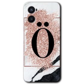 Oppo Reno 3 Pembe Mermer Desenli Ö Harfi Baskılı Uyumlu Silikon Kılıf