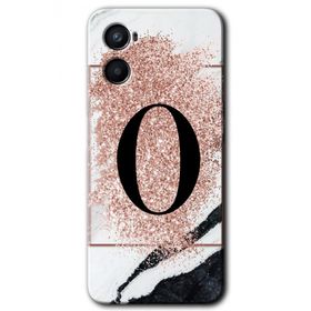 Oppo Reno 3 Pembe Mermer Desenli Ö Harfi Baskılı Uyumlu Silikon Kılıf