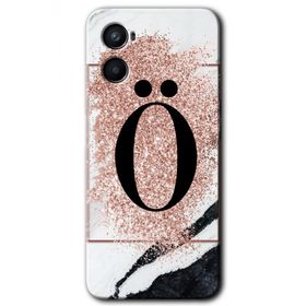 Oppo Reno 3 Pembe Mermer Desenli Ö Harfi Baskılı Uyumlu Silikon Kılıf