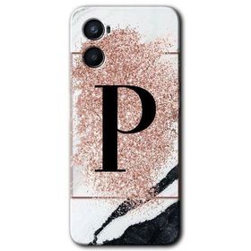 Oppo Reno 3 Pembe Mermer Desenli P Harfi Baskılı Uyumlu Silikon Kılıf