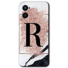 Oppo Reno 3 Pembe Mermer Desenli R Harfi Baskılı Uyumlu Silikon Kılıf