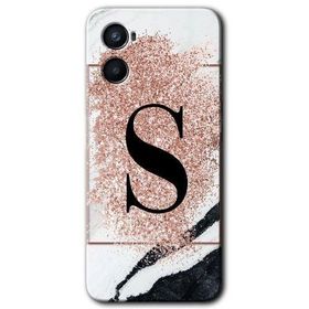 Oppo Reno 3 Pembe Mermer Desenli S Harfi Baskılı Uyumlu Silikon Kılıf