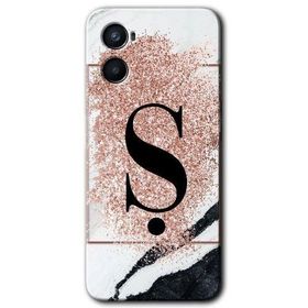 Oppo Reno 3 Pembe Mermer Desenli S Harfi Baskılı Uyumlu Silikon Kılıf