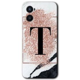 Oppo Reno 3 Pembe Mermer Desenli T Harfi Baskılı Uyumlu Silikon Kılıf