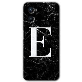 Oppo Reno 3 Siyah Mermer Desenli E Harfi Baskılı Uyumlu Silikon Kılıf