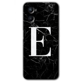Oppo Reno 3 Siyah Mermer Desenli E Harfi Baskılı Uyumlu Silikon Kılıf