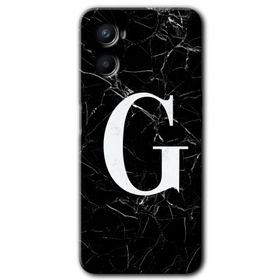 Oppo Reno 3 Siyah Mermer Desenli G Harfi Baskılı Uyumlu Silikon Kılıf