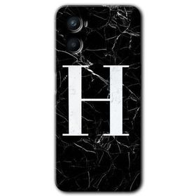 Oppo Reno 3 Siyah Mermer Desenli H Harfi Baskılı Uyumlu Silikon Kılıf