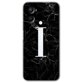 Oppo Reno 3 Siyah Mermer Desenli İ Harfi Baskılı Uyumlu Silikon Kılıf