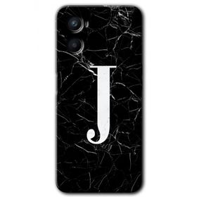 Oppo Reno 3 Siyah Mermer Desenli J Harfi Baskılı Uyumlu Silikon Kılıf