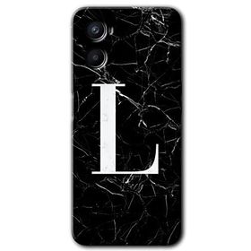 Oppo Reno 3 Siyah Mermer Desenli L Harfi Baskılı Uyumlu Silikon Kılıf