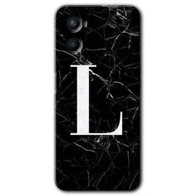 Oppo Reno 3 Siyah Mermer Desenli L Harfi Baskılı Uyumlu Silikon Kılıf