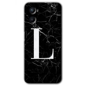 Oppo Reno 3 Siyah Mermer Desenli L Harfi Baskılı Uyumlu Silikon Kılıf