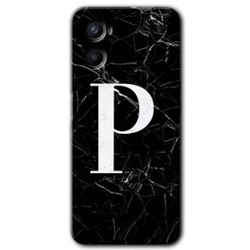 Oppo Reno 3 Siyah Mermer Desenli P Harfi Baskılı Uyumlu Silikon Kılıf