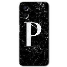 Oppo Reno 3 Siyah Mermer Desenli P Harfi Baskılı Uyumlu Silikon Kılıf