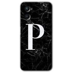 Oppo Reno 3 Siyah Mermer Desenli P Harfi Baskılı Uyumlu Silikon Kılıf