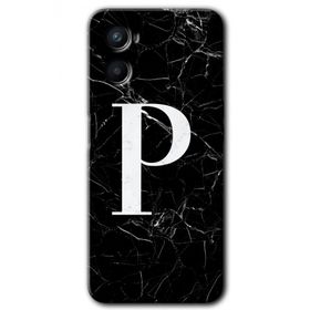 Oppo Reno 3 Siyah Mermer Desenli P Harfi Baskılı Uyumlu Silikon Kılıf