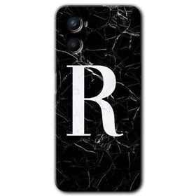 Oppo Reno 3 Siyah Mermer Desenli R Harfi Baskılı Uyumlu Silikon Kılıf