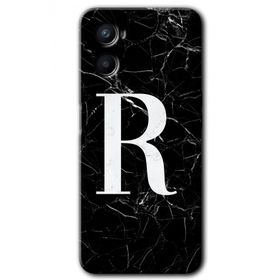 Oppo Reno 3 Siyah Mermer Desenli R Harfi Baskılı Uyumlu Silikon Kılıf