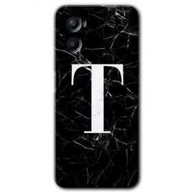 Oppo Reno 3 Siyah Mermer Desenli T Harfi Baskılı Uyumlu Silikon Kılıf