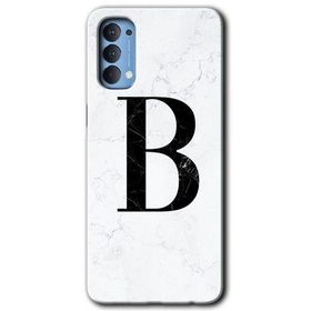 Oppo Reno 4 Beyaz Mermer Desenli B Harfi Baskılı Uyumlu Silikon Kılıf