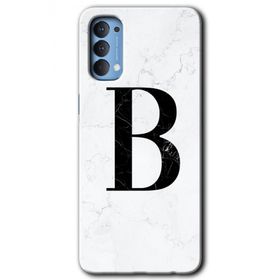 Oppo Reno 4 Beyaz Mermer Desenli B Harfi Baskılı Uyumlu Silikon Kılıf