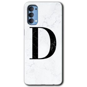 Oppo Reno 4 Beyaz Mermer Desenli D Harfi Baskılı Uyumlu Silikon Kılıf