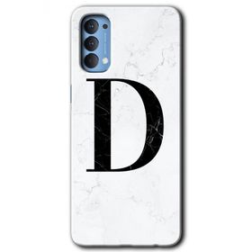Oppo Reno 4 Beyaz Mermer Desenli D Harfi Baskılı Uyumlu Silikon Kılıf