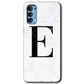 Oppo Reno 4 Beyaz Mermer Desenli E Harfi Baskılı Uyumlu Silikon Kılıf