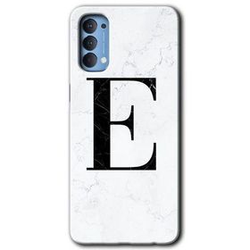 Oppo Reno 4 Beyaz Mermer Desenli E Harfi Baskılı Uyumlu Silikon Kılıf
