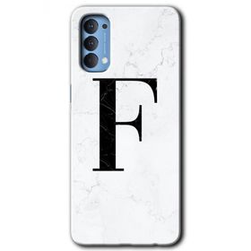 Oppo Reno 4 Beyaz Mermer Desenli F Harfi Baskılı Uyumlu Silikon Kılıf
